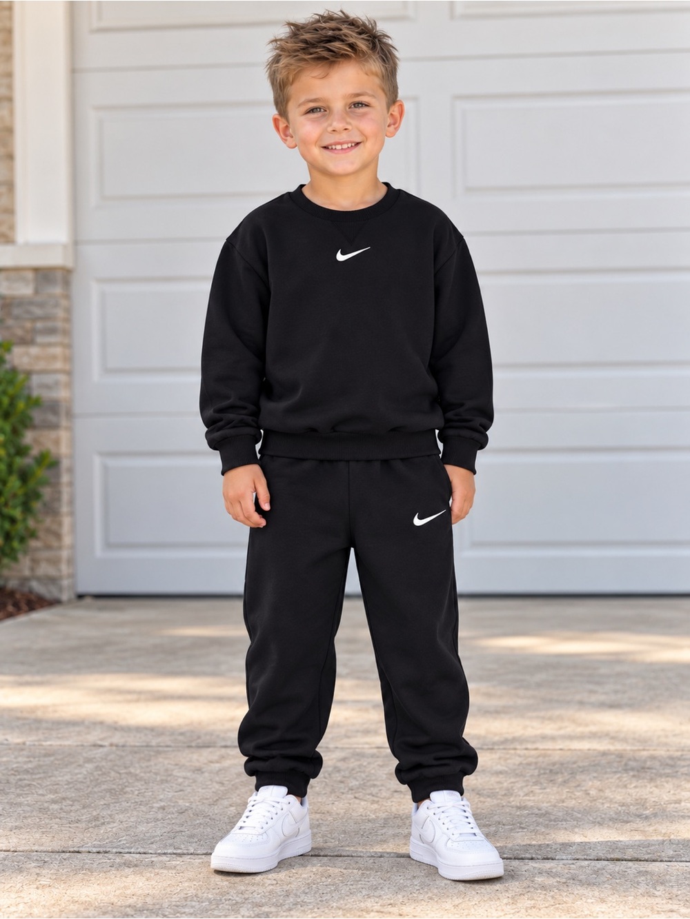 Nike Black Crewneck Sweatshirt and Jogger Pants Set Oversized Loose Fit Size 6